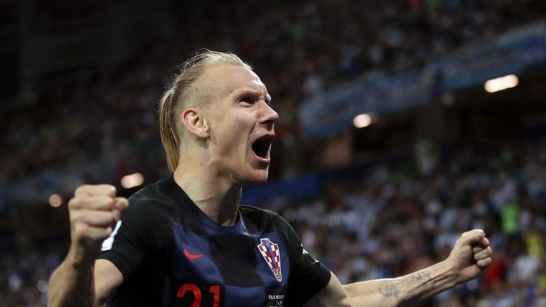 Domagoj Vida of Croatia celebrates after beating Russia