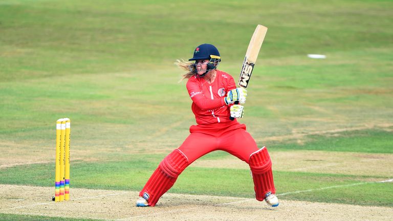 LEEDS, ENGLAND - JULY 27: Eleanor Threlkeld of Lancashire batting during the Kia Super League match between Yorkshire Diamonds and Lancashire Thunder at Headingley on July 27, 2018 in Leeds, England. (Photo by Nathan Stirk/Getty Images)
