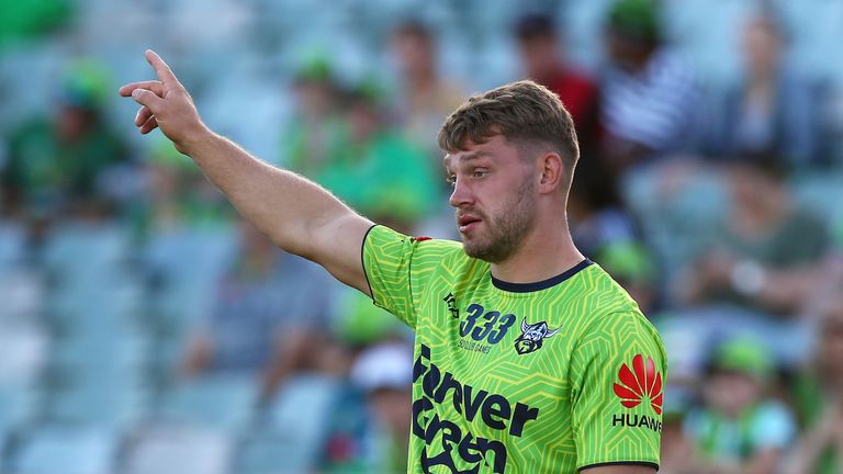 Elliot Whitehead of the Raiders warms up before the round two NRL match between the Canberra Raiders and the Newcastle Knights at GIO Stadium on March 18, 2018 in Canberra, Australia