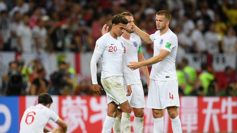 Dele Alli, Harry Kane and Eric Dier look dejected after England's loss to Croatia