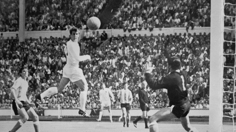 Geoff Hurst headed home the winning goal in 1966