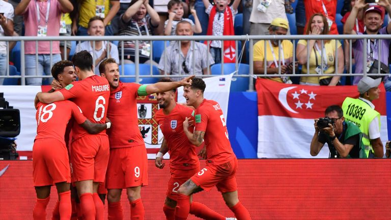 England celebrate Dele Alli's goal against Sweden