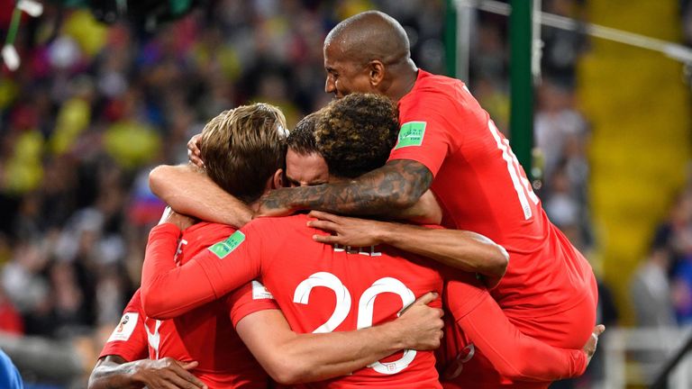 England celebrate taking a 1-0 lead in Moscow
