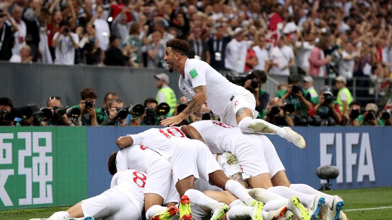 England's players celebrate Kieran Trippier's early goal