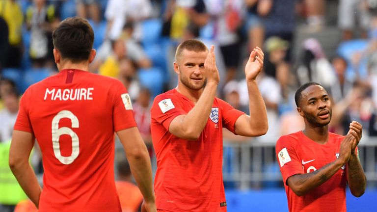 Eric Dier celebrated England's 2-0 quarter-final win against Sweden on Saturday
