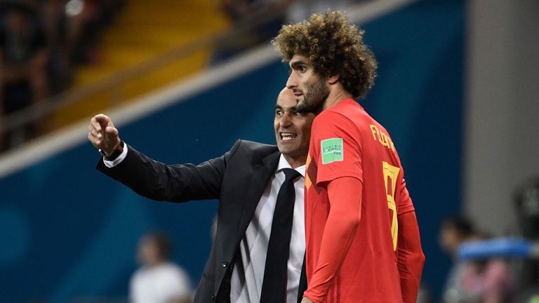 Roberto Martinez issues instructions to Marouane Fellaini