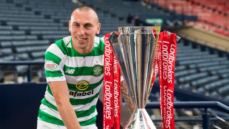 Celtic captain Scott Brown with the Scottish Premiership trophy