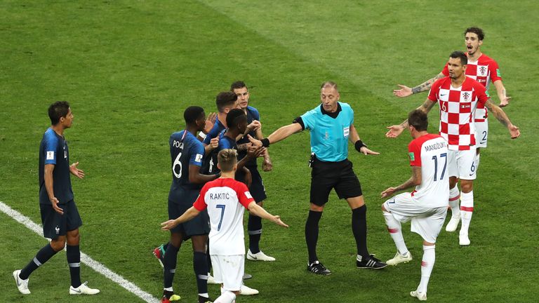  during the 2018 FIFA World Cup Final between France and Croatia at Luzhniki Stadium on July 15, 2018 in Moscow, Russia.