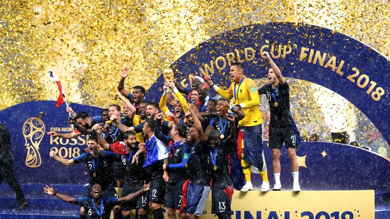 France players celebrate after the 4-2 victory over Croatia in the 2018 World Cup Final