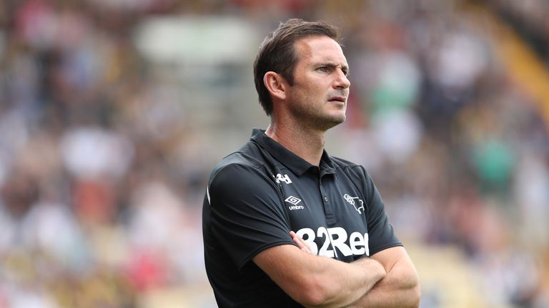NOTTINGHAM, ENGLAND - JULY 14: Manager of Derby County Frank Lampard during a Pre-Season match between Notts County and Derby County at Meadow Lane Stadium on July 14, 2018 in Nottingham, England. (Photo by Ashley Allen/Getty Images)