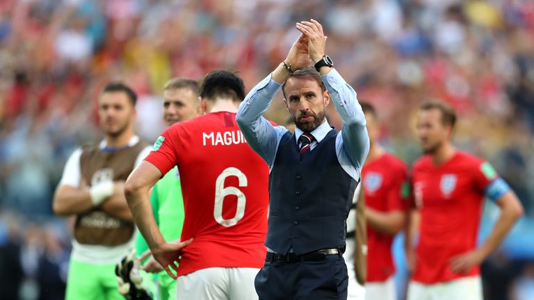 Gareth Southgate applauds England fans after World Cup third-place play-off against Belgium