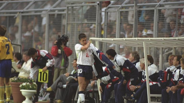 Gary Lineker after being substituted in his final game for England against Sweden at Euro '92