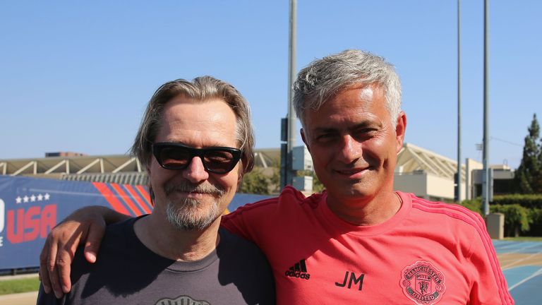 Gary Oldman and Jose Mourinho at Manchester United training in LA.