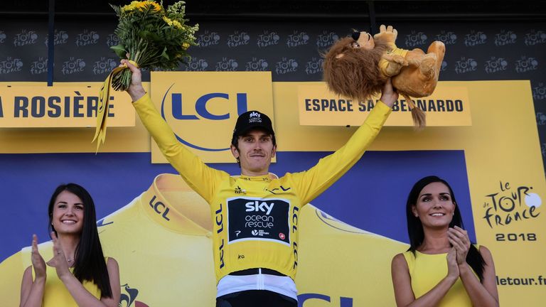 Geraint Thomas is in yellow as the overall leader