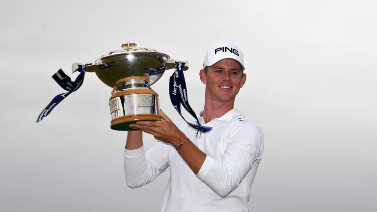 Brandon Stone celebrates after winning the Scottish Open