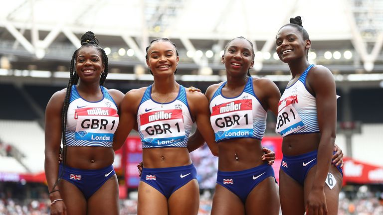 Great Britain's women's winning 4x100m relay team in London.