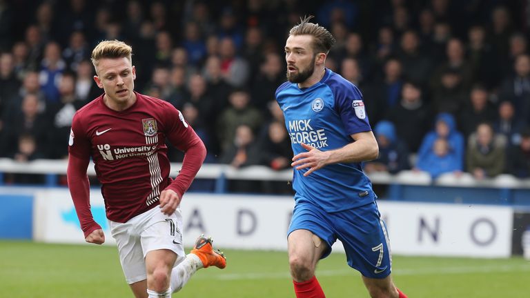 Gwion Edwards in action for Peterborough United against Northampton Town.
