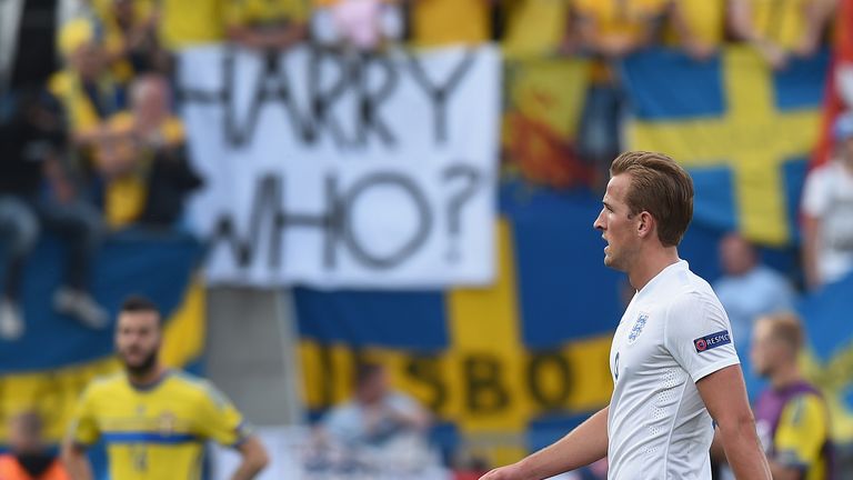 Harry Kane during the UEFA Under-21 European Championship 2015 match between Sweden and England at Andruv Stadium on June 21, 2015 in Olomouc, Czech Republic.