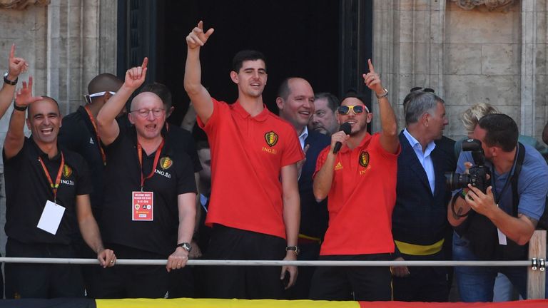 Thibaut Courtois and Eden Hazard after Belgium's World Cup campaign