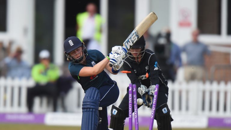 xxxx of England Women bats xxxx of  New Zealand Women bats during the 3rd ODI: ICC Women's Championship between England Women and New Zealand Women at Grace Road on July 13, 2018 in Leicester, England.