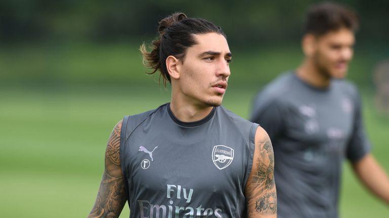 Hector Bellerin of Arsenal during a training session at London Colney on July 4, 2018