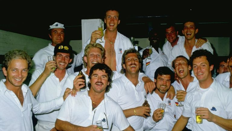 Ian Botham and England celebrate their Ashes win in Australia on the 1986/87 tour
