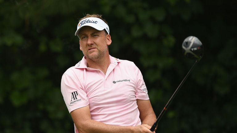 ULY 26: Ian Poulter of England plays his shot from the 16th tee during the first round at the RBC Canadian Open at Glen Abbey Golf Club on July 26, 2018 in Oakville, Canada.