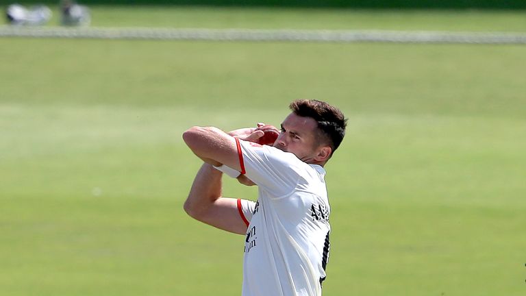 MANCHESTER, ENGLAND - JULY 15:  James Anderson of Lancashire Bowls during the Lancashire Second XI v Nottinghamshire Second XI match at Emirates Old Trafford on July 15, 2018 in Manchester, England. (Photo by Clint Hughes/Getty Images)