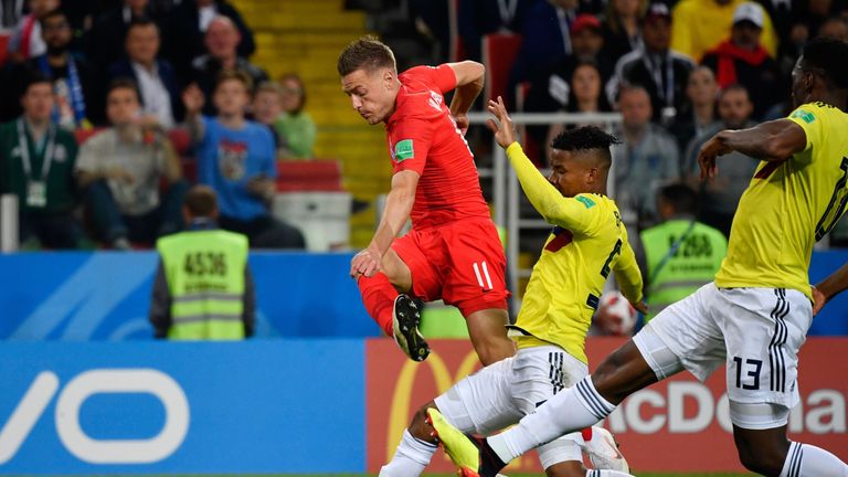 Jamie Vardy in action during the 2018 World Cup, last 16 match against Colombia in Moscow