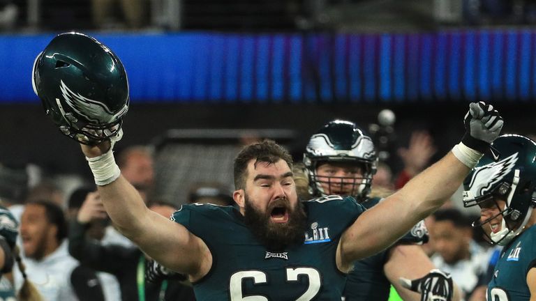Jason Kelce #62 of the Philadelphia Eagles celebrates after defeating the New England Patriots 41-33 in Super Bowl LII at U.S. Bank Stadium on February 4, 2018 in Minneapolis, Minnesota.
