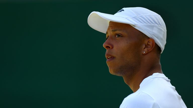 Jay Clarke of Great Britain during his Men's Singles first round match against Ernests Gulbis of Latvia on day two of the Wimbledon Lawn Tennis Championships at All England Lawn Tennis and Croquet Club on July 3, 2018 in London, England.