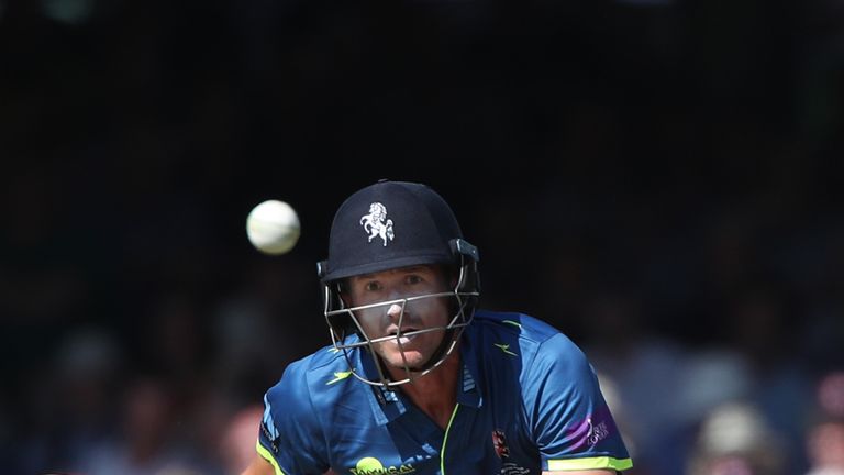 LONDON, ENGLAND - JUNE 30: Joe Denly of Kent hits out during the Royal London One-Day Cup Final match between Kent and Hampshire on June 30, 2018 in London, England. (Photo by Sarah Ansell/Getty Images). *** Local Caption *** Joe Denly