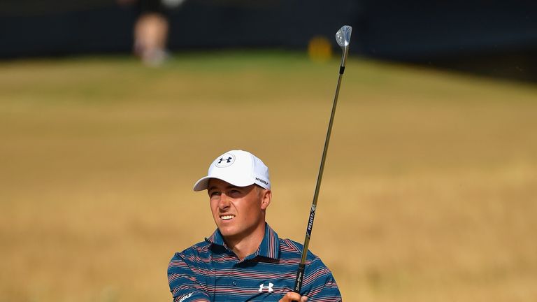 Jordan Spieth of the United States reacts to a shot on the 11th hole during the final round of the 147th Open Championship at Carnoustie Golf Club on July 22, 2018 in Carnoustie, Scotland