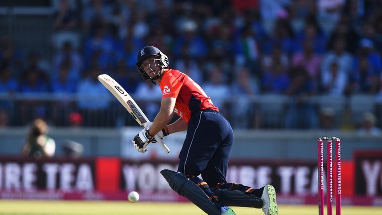England's Jos Buttler bats against India in Vitality IT20 opener