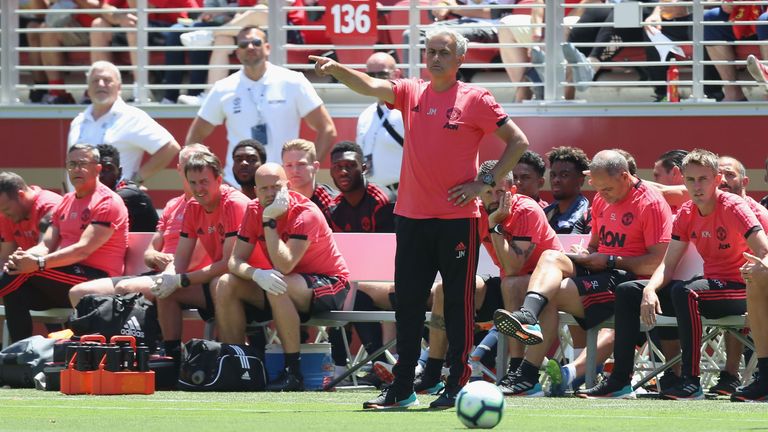 Jose Mourinho makes a point during Manchester United's friendly against San Jose Earthquakes