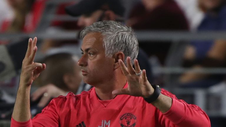 Jose Mourinho issues instructions during Manchester United's pre-season tour of America