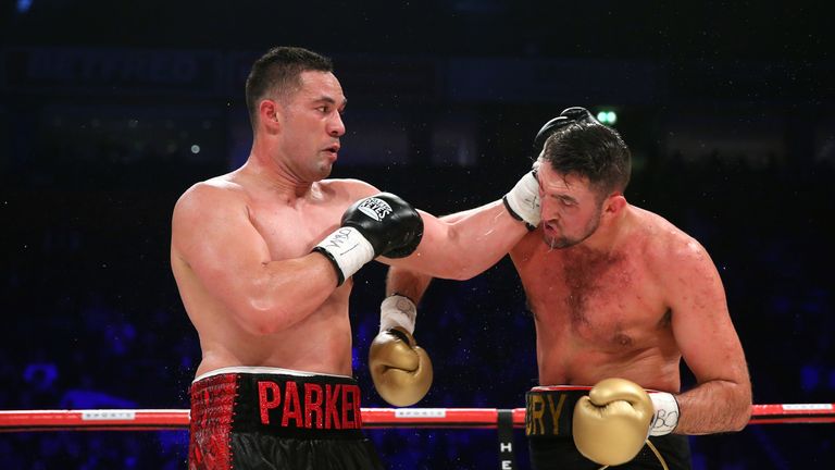 oseph Parker lands a left shot on Hughie Fury during the WBO World Heavyweight Title fight at Manchester Arena on September 23, 2017 in Manchester, England.  (Photo by Alex Livesey/Getty Images)