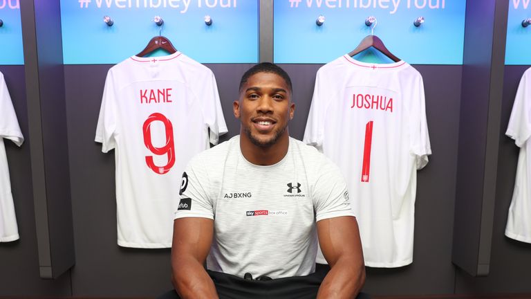 Anthony Joshua in the home dressing room at Wembley Stadium