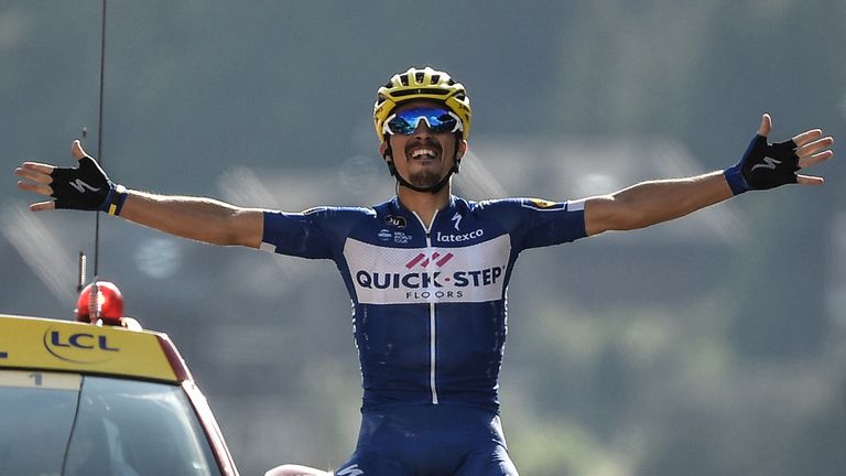 Julian Alaphilippe claimed his maiden Tour de France stage win in style in the Alps