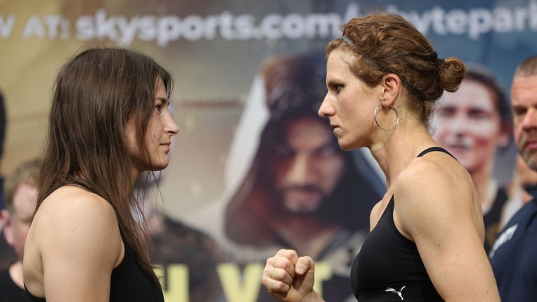 WHYTE-PARKER PROMOTIOM.WEIGH INE,.SPITTALFIELDS.LONDON.PIC;LAWRENCE LUSTIG.WBA AND IBF WORLD LIGHTWEIGHT  TITLE.KATIE TAYLOR AND KIMBERLEY CONNOR WEIGH IN FOR THEIR FIGHT ON EDDIE HEARNS MATCHROOM PROMOTION AT LONDONS O2 ARENA TOMORROW(SAT 28TH JULY).