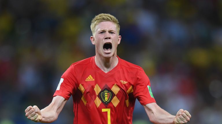 Kevin De Bruyne during the 2018 FIFA World Cup Russia Quarter Final match between Brazil and Belgium at Kazan Arena on July 6, 2018 in Kazan, Russia.