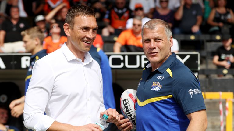 08/07/2018 - Rugby League - Betfred Super League - Castleford Tigers v Leeds Rhinos - the Mend A Hose Jungle, Castleford, England - Leeds Rhinos director of rugby Kevin Sinfield and James Lowes