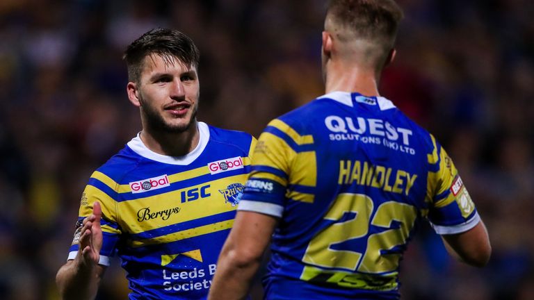 Tom Briscoe and Ash Handley celebrate Leeds first win in nine games