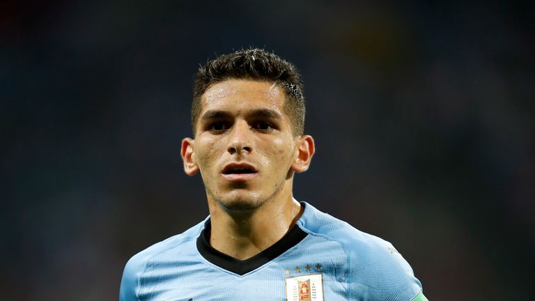 Lucas Torreira during the 2018 FIFA World Cup Russia Round of 16 match between Uruguay and Portugal at Fisht Stadium on June 30, 2018 in Sochi, Russia.