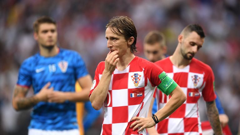Luka Modric and his Croatia teammates appear distraught after losing to France 4-2 in the 2018 World Cup Final