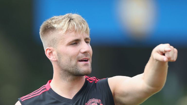 Luke Shaw takes part in a first team training session at UCLA as part of Manchester United's pre-season tour of the USA