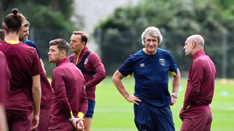 Manuel Pellegrini takes his first training session as West Ham boss