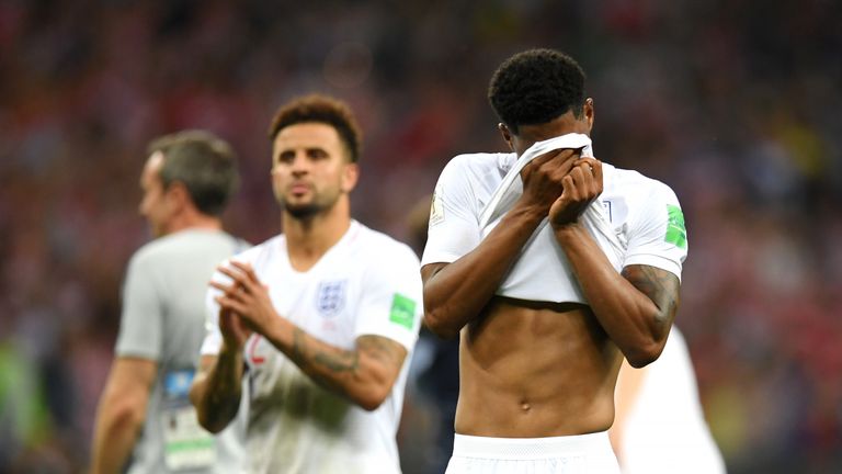 Marcus Rashford is dejected after the 2-1 loss to Croatia