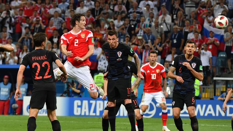 Mario Fernandes scores for Russia against Croatia in the World Cup quarter-final