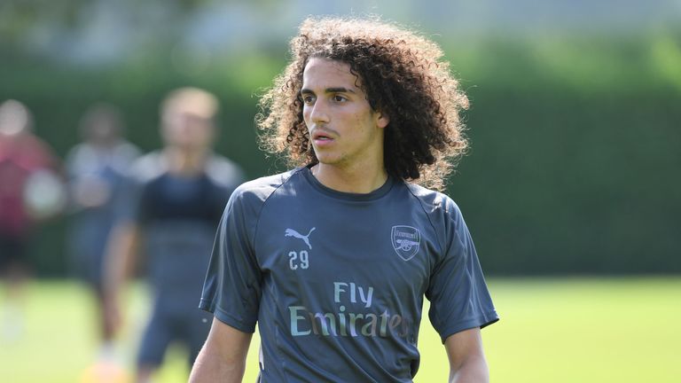 New signing Matteo Guendouzi during an Arsenal training session at London Colney on July 12, 2018